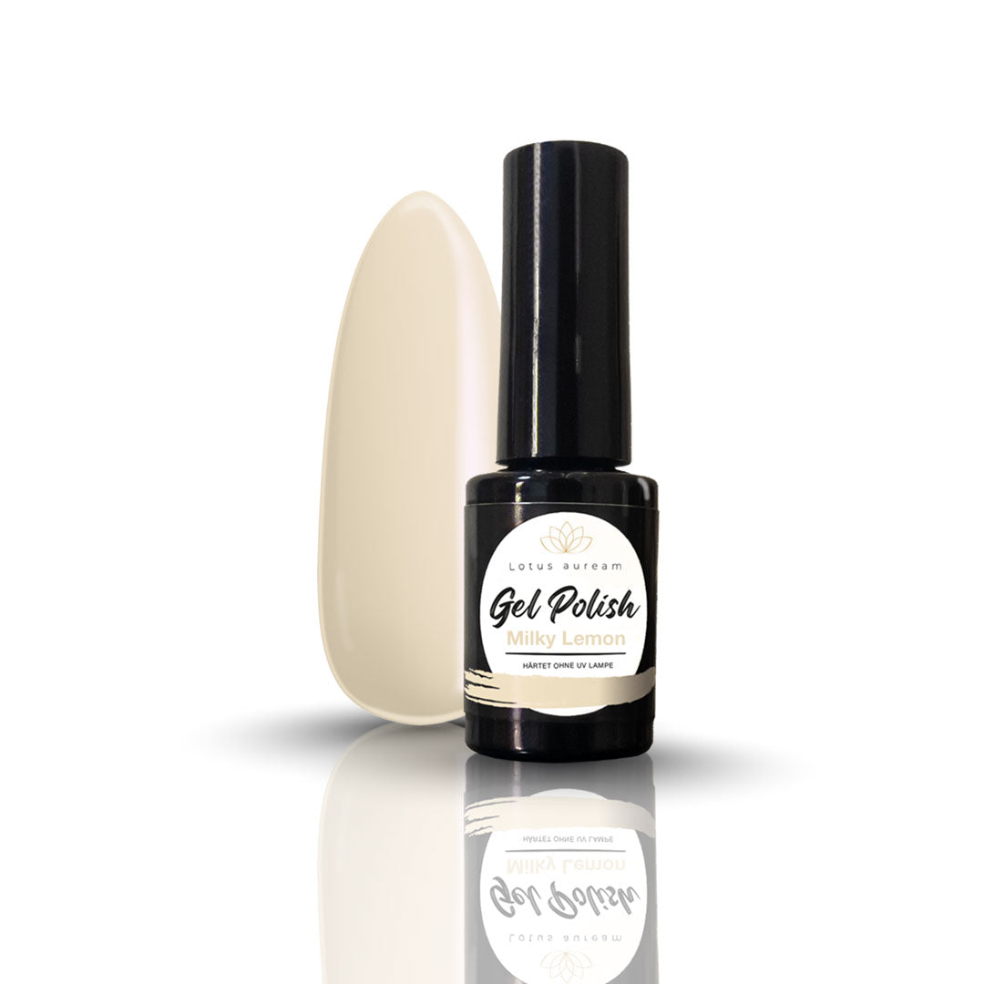 Gel Nagellack ohne UV Lampe Farbe Trend 2025 milchig weiß Lotus auream Gel Polish Milky Lemon